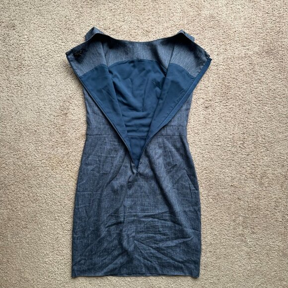 Ann Taylor Dress Womens 4 Petite Linen Blend Back Zip Blue Sleeveless - Picture 3 of 11